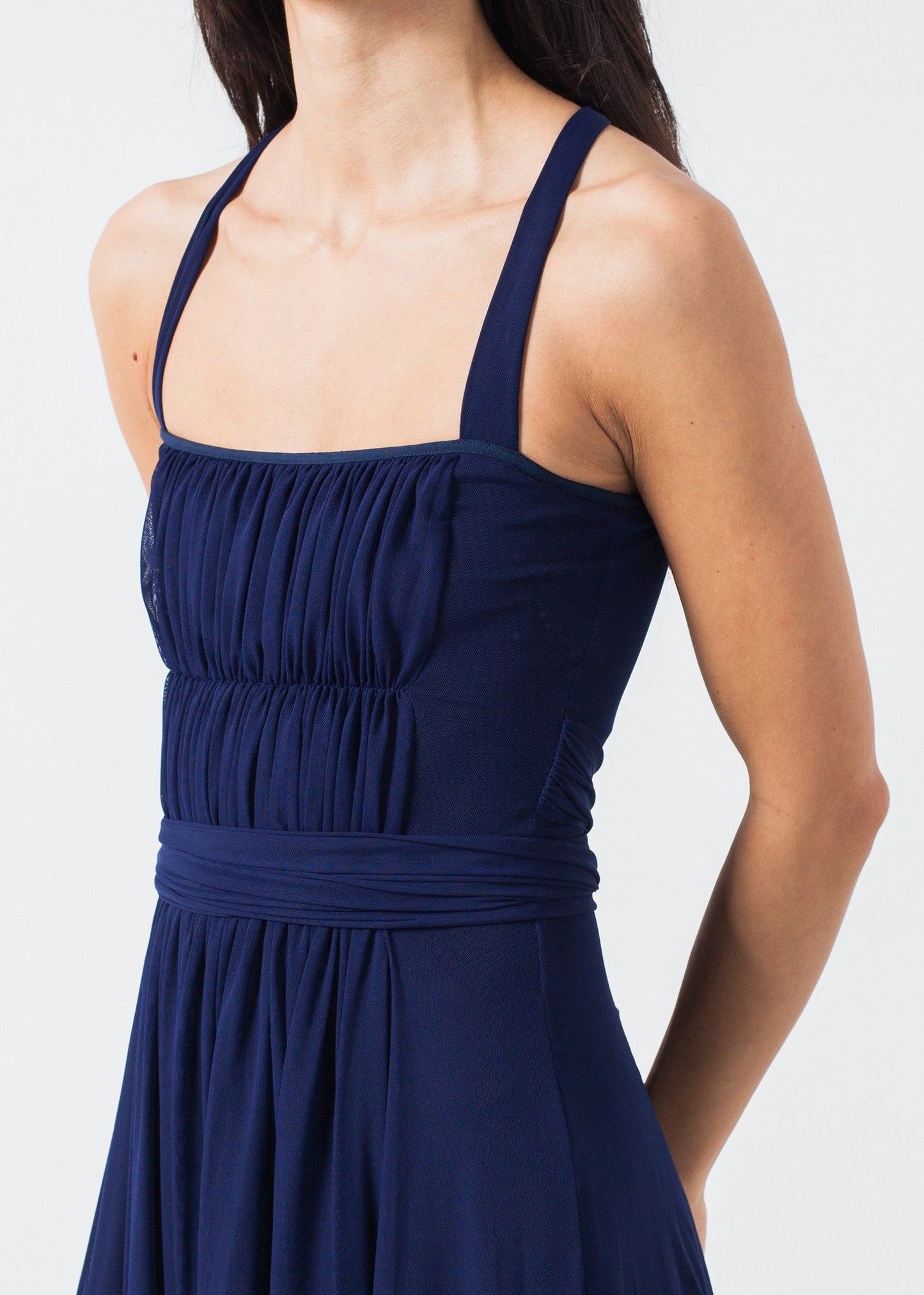 Robe de soirée froncée bleu marine
