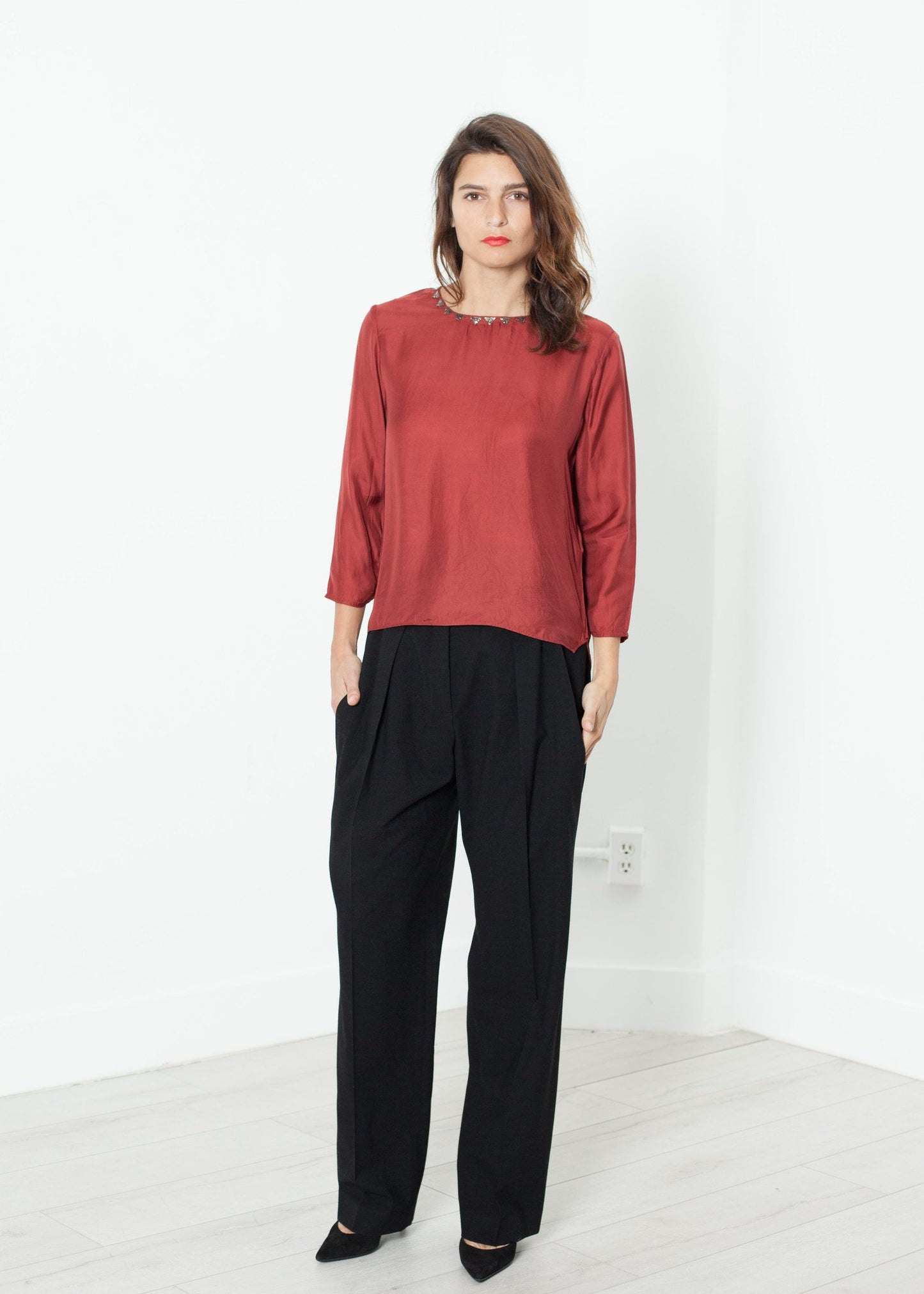 Pantalon à ceinture plissée noir