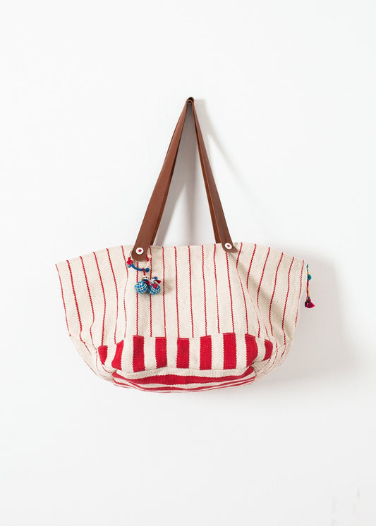 Woven Oversized Tote in Red Stripe - formtest11