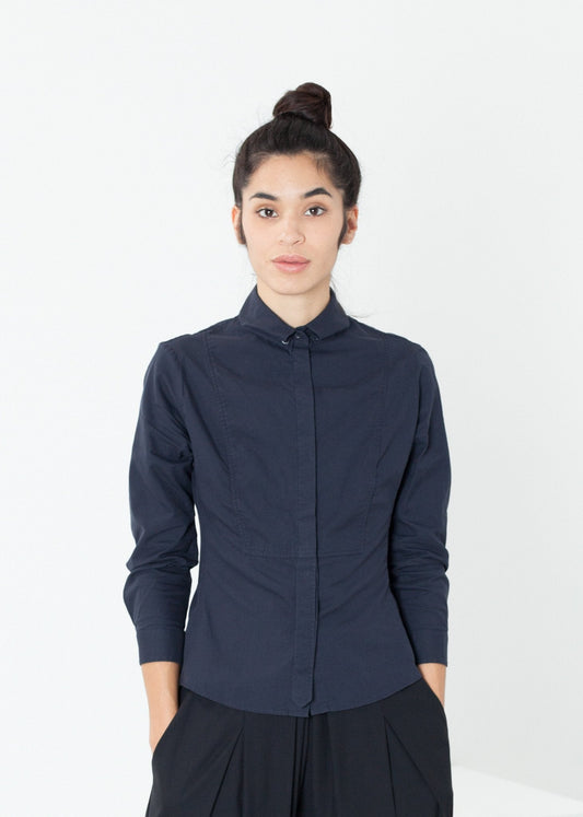 Wrinkled Tux Shirt in Navy - formtest11